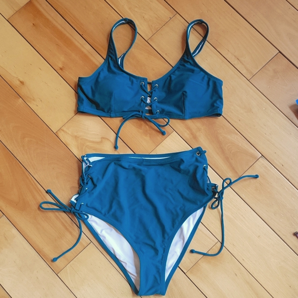CUPSHE High Waisted Teal Bikini Size M